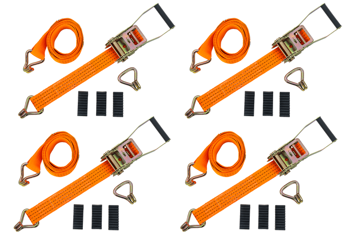 Sett med fire 3-punkts transportbelter med strammer for UNITRAILER-tilhenger 3m/50mm/4t oransje