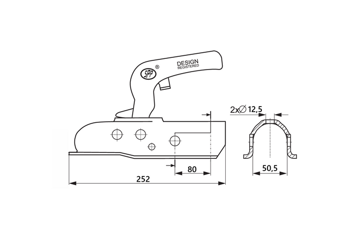 STEELPRESS ZSK-1700C kulekobling for 1700 kg tilhenger med 50 mm rørformet trekkstang