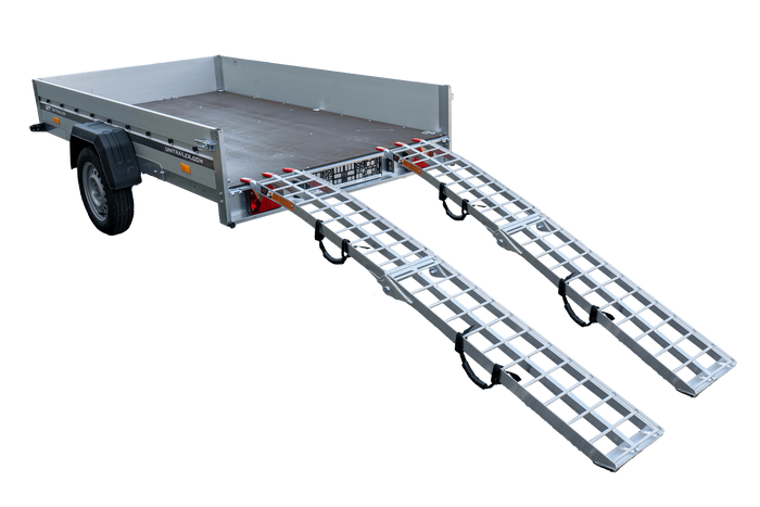 UNITRAILER ALR002 sammenleggbare ramper aluminiumsramper for tilhengere 221 cm 680 kg med belte, sett med 2