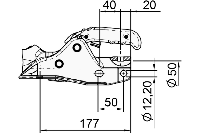 AL-KO AK301 kulefeste for en tilhenger på 3000 kg med 50 mm rørdrag, støpejern