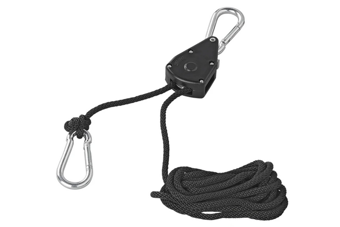 Sett med to ProPlus 320054 ståltauvinsjer, ståltautalje med skralle, 2,5 m, 68 kg