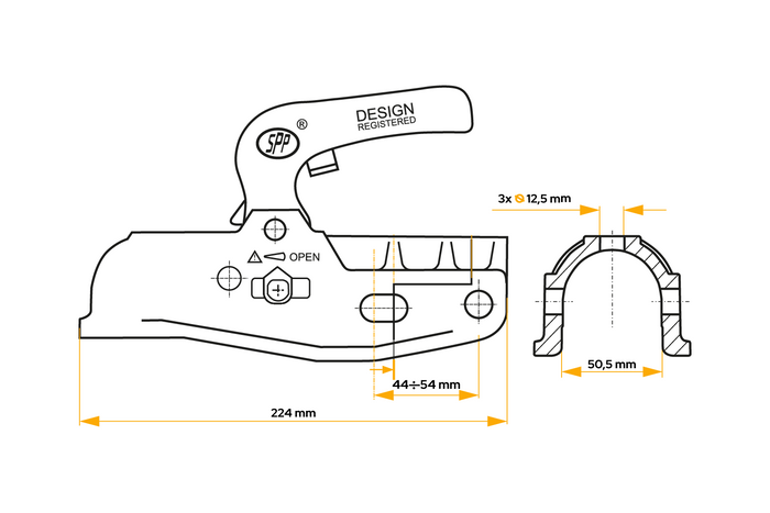 STEELPRESS BC-3000C-00-00 kulekobling for 3000 kg tilhenger med 50 mm rørdrag, støpejern