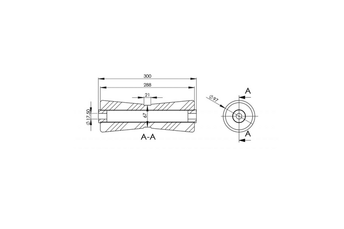 Bunnrulle, kjøl, skrog, baug, KNOTT 300 mm for båthenger