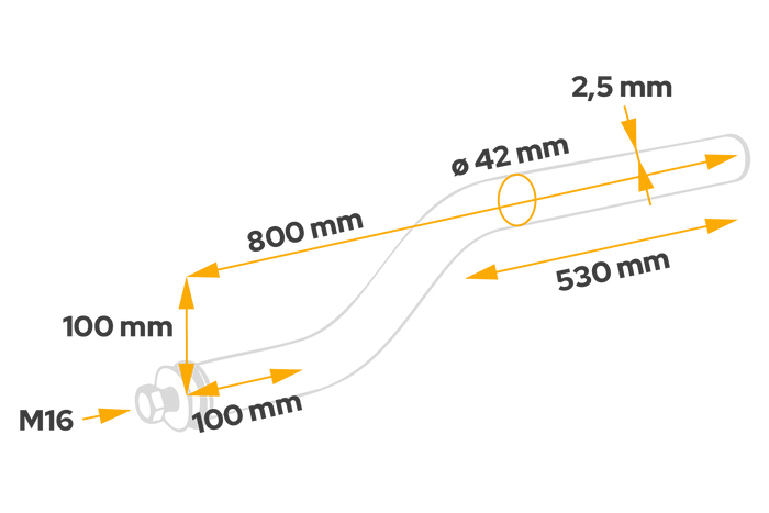 Bøyd rør for montering av skjerm DOMAR DK8026, brakettdiameter 42 mm