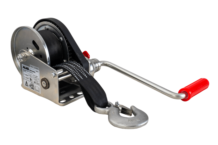 Vinsj, håndvinsj for AL-KO trekkbilhenger 450kg med 6m belte, brems og automatisk avvikling