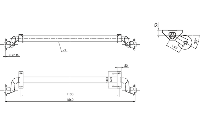 AL-KO OPTIMA ubremset aksel for tilhenger 750kg 1180mm 1560mm 4x100