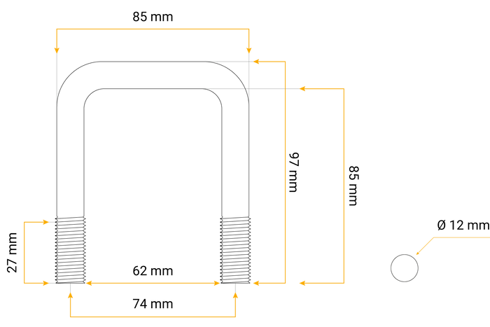 U-bolt med muttere og skiver M12 85/62/85