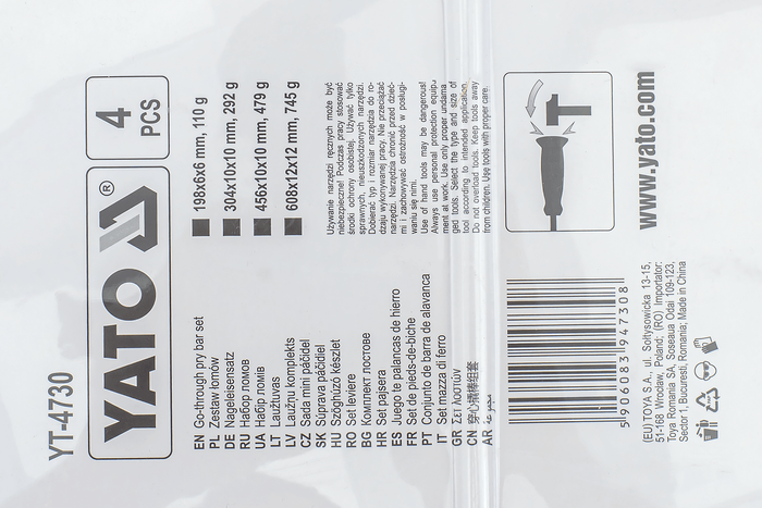YATO YT-4730 brekkjern med håndtak, sett med 4.