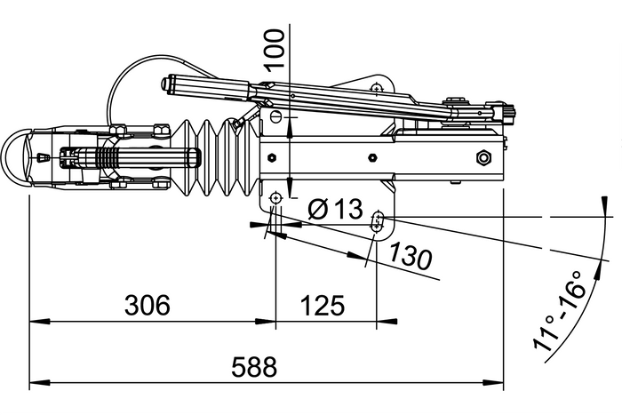 AL-KO 90S/3 påløpsanordning med AK161 tilhengerfeste for en 1000 kg tilhenger med V-type drag