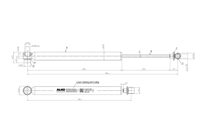 Støtdemper for AL-KO 60S påløpsbrems/påløpsanordning for 750 kg tilhenger