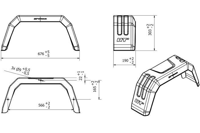 Skjerm for tilhenger 13-14" UNITRAILER flat hjulbue 676/190mm