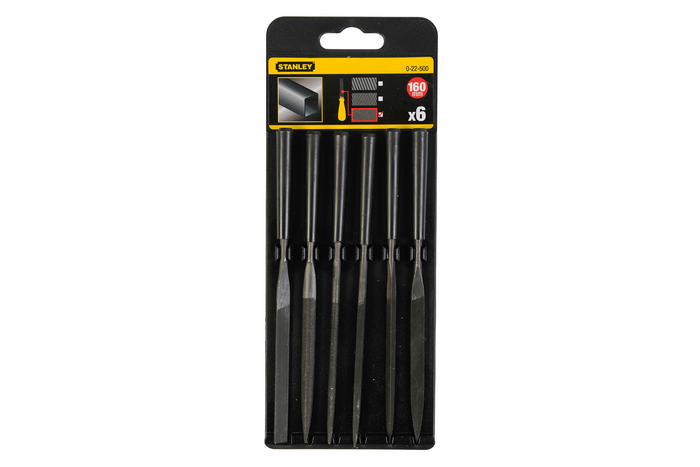 Sett med seks STANLEY 0-22-500 nålefiler, lengde 160 mm
