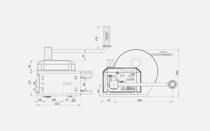 Vinsj, håndvinsj for AL-KO bergingsbilhenger 1150 kg med brems og automatisk avvikling