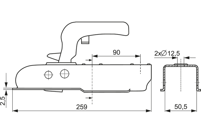 STEELPRESS ZSK-0750H kulefeste for en 750 kg tilhenger med 50 mm firkantet drag