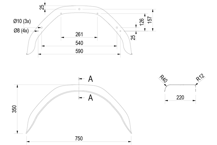Skjerm for tilhenger 14-15" DE HAAN HMHR 2275 hjulbue 750/220mm