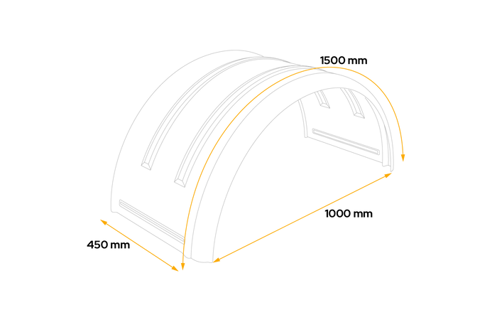 Dobbelskjerm for tilhenger 16-17,5" DOMAR DK7135 hjulbue 1000/450 mm metall med gummikant