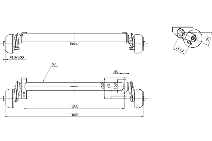 AL-KO COMPACT bremseaksel for tilhenger / bergingsbil 1350kg 1200mm 1650mm 4x100