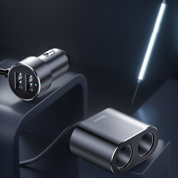 BASEUS høyeffektiv billader 2x USB + 2x sigarettenneruttak 80W