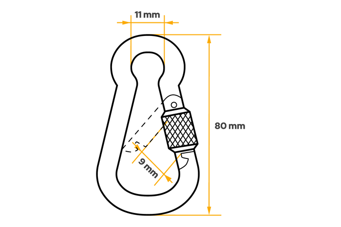 Karabinkrok med sikring for tau DROMET KSZ.8.80 brannmannskarabinkrok 8x80mm