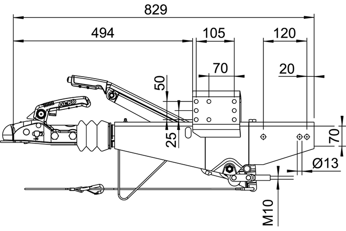 AL-KO 161S påløpsanordning med AK161 tilhengerfeste for en 1600 kg tilhenger med firkantet drag