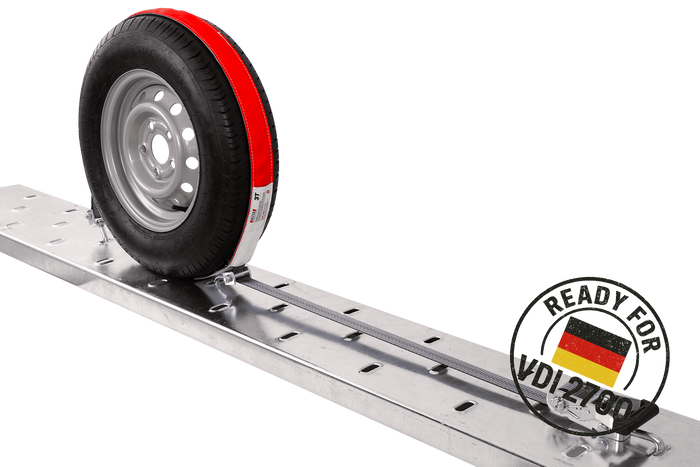 Sett med fire HEFFA CARLINE 130 tilhengertransportbelter, hjulsikringsbelter 2,8m/35mm/3t VDI 2700