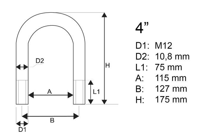 M12 U-bolt med muttere og skiver 115/175