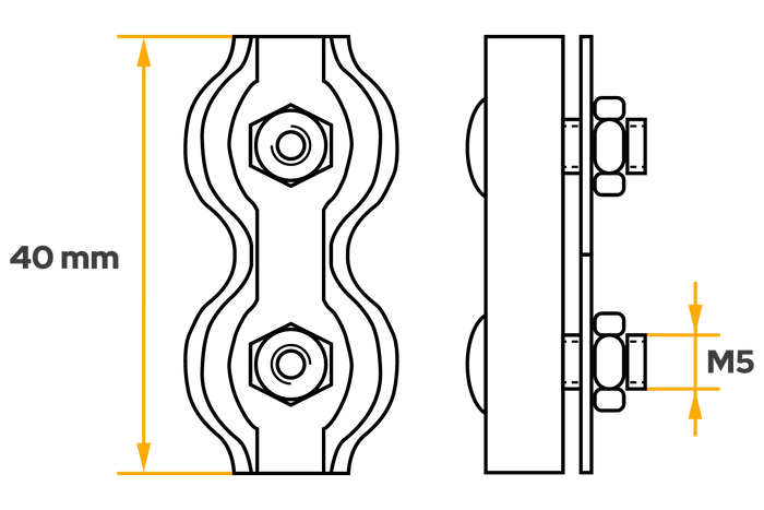 DROMET ZLS.4 dobbel sadeltauklemme for 4 mm tau
