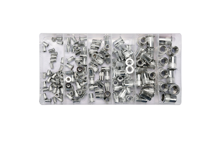 YATO YT-36460 naglemuttersett i aluminium, størrelse M3-M10, 150 deler