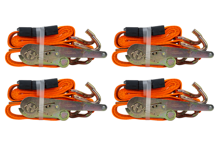 Sett med fire 3-punkts transportbelter med strammer for UNITRAILER-tilhenger 3m/50mm/4t oransje