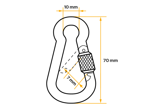 Karabinkrok med sikring for tau DROMET KSZ.7.70 brannmannskarabinkrok 7x70mm