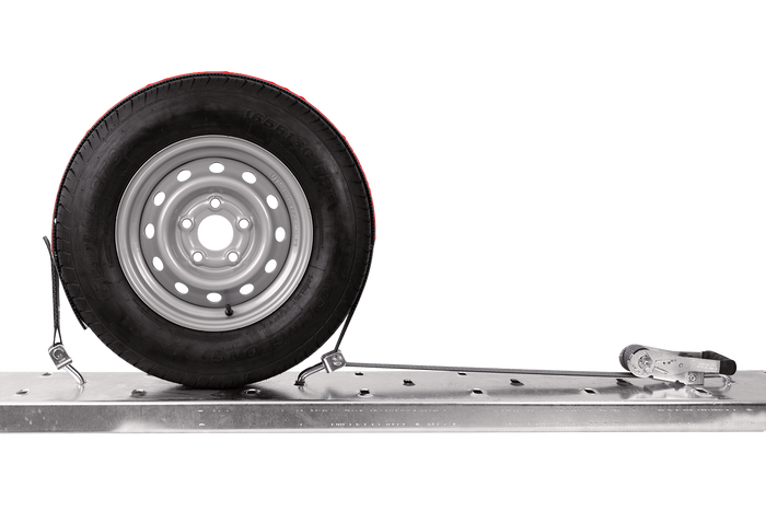 Sett med fire HEFFA CARLINE 130 tilhengertransportbelter, hjulsikringsbelter 5m/50mm/5t VDI 2700