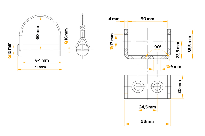 Hengselholder med lås WINTERHOFF BSCHG 10-17-B+BSCHG 10-17-B tilhengersidemontering