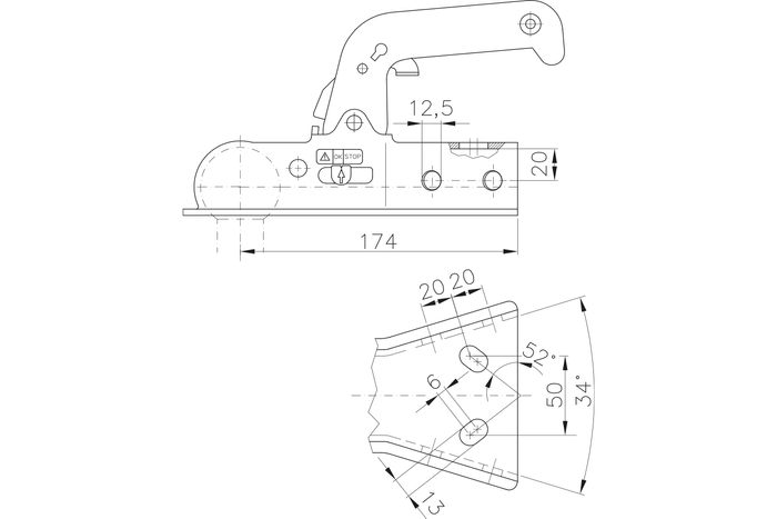 WINTERHOFF WW8-Y kulefeste for 800kg tilhenger med V-type drag