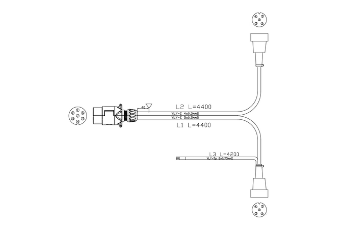 MANTES elektrisk installasjon, båthengerledningsnett 4,4m, 7PIN-plugg, 2x5PIN-bajonetter