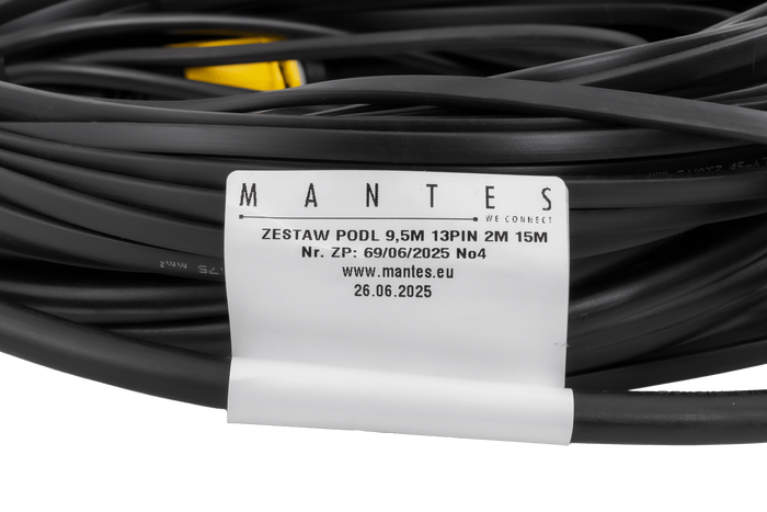 MANTES elektrisk installasjon, båthengerledningsnett, 11,67 m, 13-pins plugg, 2x 5-pins bajonetter