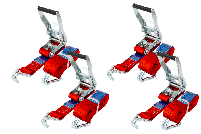 Sett med fire UNITRAILER 8m/50mm/5t røde transportbelter med strammer
