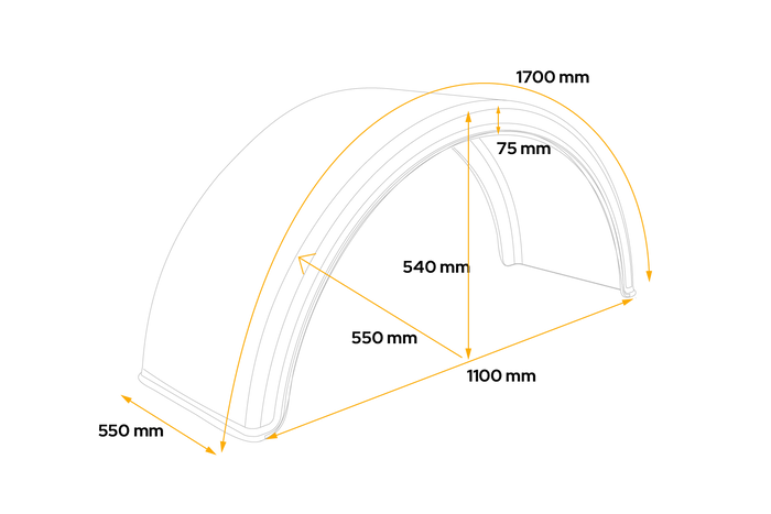 Dobbelskjerm for tilhenger 19,5-22,5" DOMAR DK1540 hjulbue 1100/550 mm