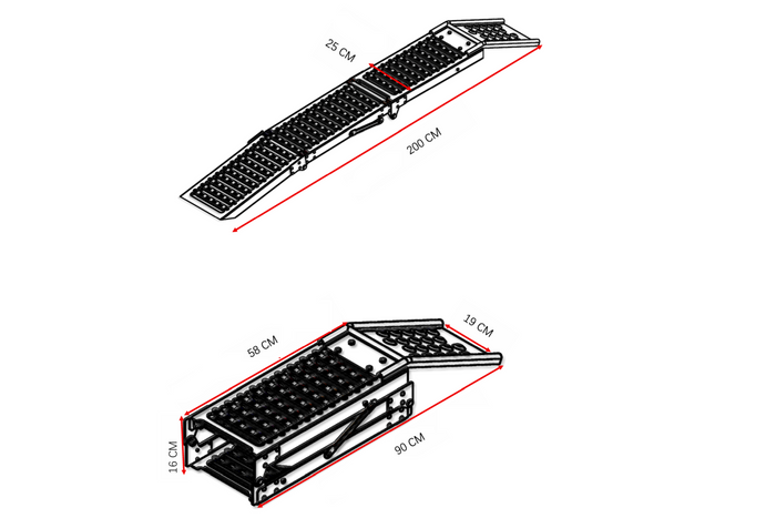 UNITRAILER ALR005 sammenleggbar rampe stålrampe for tilhenger 200 cm 250 kg