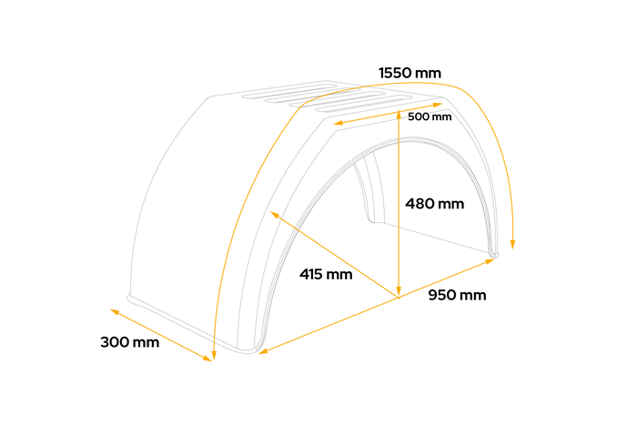 Tilhengerskjerm 15-17,5" DOMAR DK3114 flat hjulbue 950/300 mm med hvite detaljer