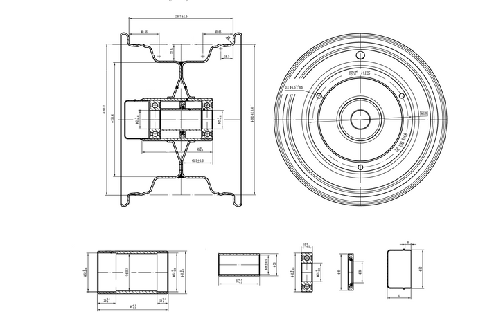 UNITRAILER stålfelg 5,5Ix8"H2 3x128 med lagre 6205-2RS