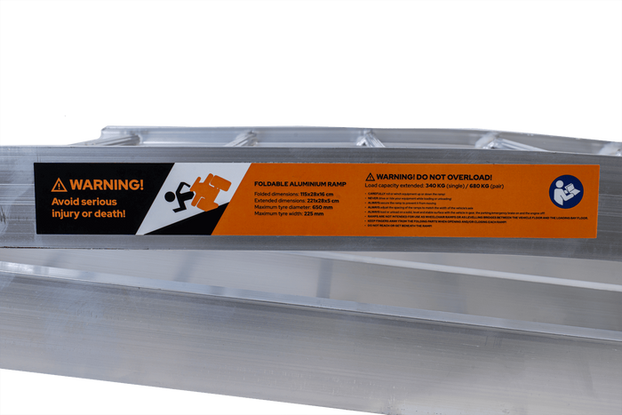 UNITRAILER ALR002 sammenleggbar rampe aluminiumsrampe for tilhenger 221 cm 340 kg med belte