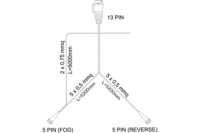 MANTES elektrisk installasjon, tilhengerledning, 5,2 m, 13-pins plugg, 2x5-pins bajonetter