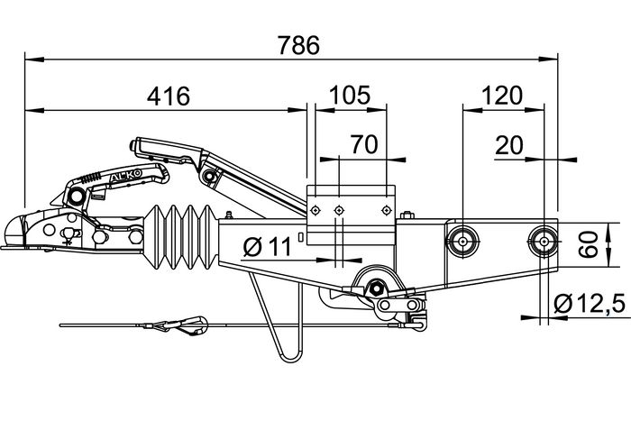 AL-KO 60S/2 påløpsanordning med AK161 tilhengerfeste for en 750 kg tilhenger med firkantet drag