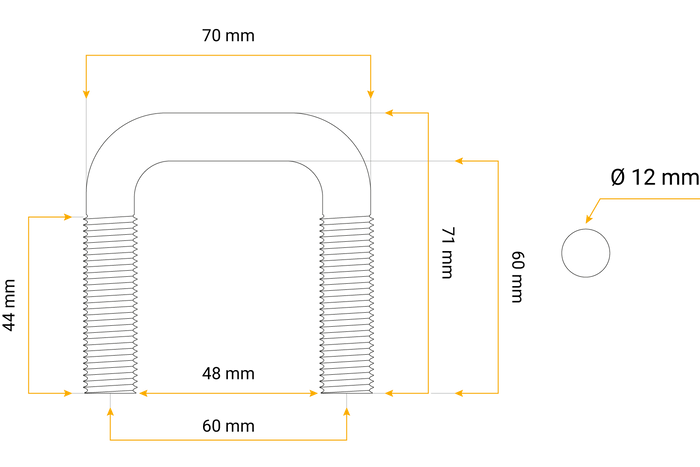 U-bolt med muttere og skiver M12 60/48/60