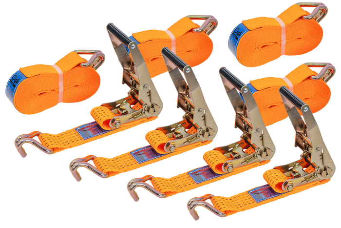 Sett med fire UNITRAILER 8m/50mm/5t oransje transportbelter med strammer