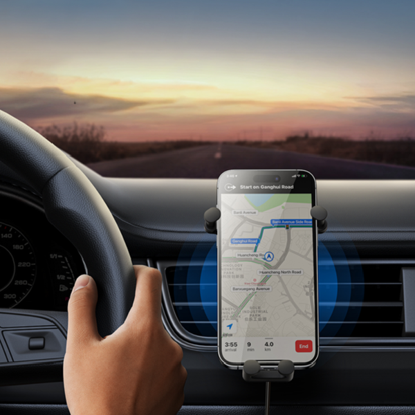 BASEUS Stabil gravitasjonsbasert mobilholder med Qi 15W trådløs lading for luftventilen