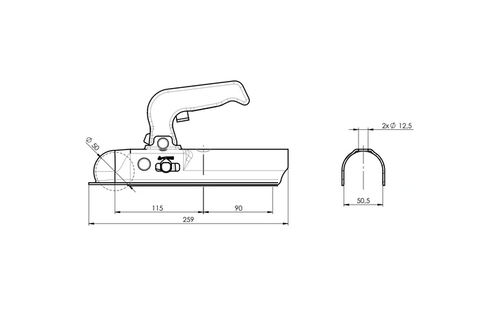 CHOOYO JD.00.53.005 kulekobling for 800 kg tilhenger med 50 mm rørformet dragstang