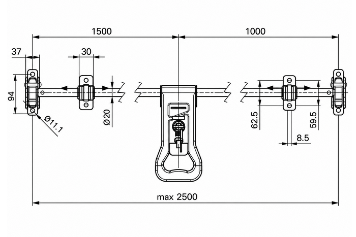 STEELPRESS ZD-03 containerhenger låsebolt dørlås 2500 mm