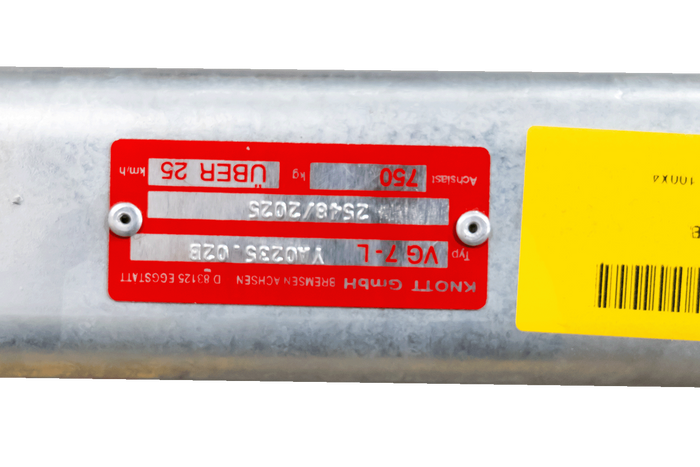 OUTLET KNOTT VG7-L ubremset aksel for UNITRAILER tilhenger 750kg 1260mm 1560mm 4x100