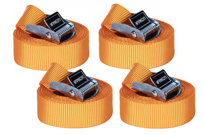Sett med fire KAMAR 3m/25mm/2.5t transportbelter med strammer, ettdelte belter for stropping